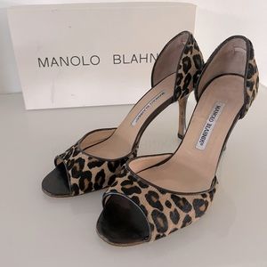 Manolo Blahnik Cheetah Peep Toe Heels